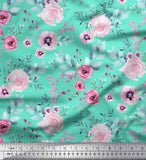 Soimoi Green Velvet Fabric Anemone & Ranunculus Floral Fabric Prints-N8I