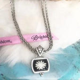 Brighton Black Water Lily Necklace Silver Plate White Flower Multi Strand NWOT