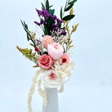 Small preserved flower bouquet in a vase arrangement gift Mother??s Day birthday eternal roses preserved peony rose.