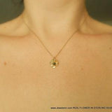 Black mini chamomile flower pendant.Sterling silver minimalist necklace ,14K Goldplated.