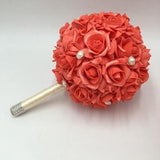 Coral Rose Bouquet, Coral Flower Bouquet for Bridesmaids, Fake Coral Wedding Bouquet DJ-50