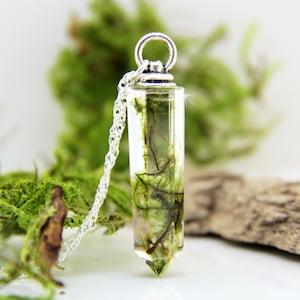 Moss Necklace, Crystal Necklace, Real Plant Jewellery, Woodland Necklace, Sterling Silver, Terrarium , Resin Jewellery, Resin Jewelry