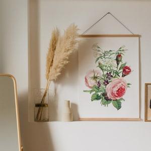 Vintage rose bouquet print | Rose flower art |  pink floral illustration | girls nursery decor | Dorm room decor print | Flower art print