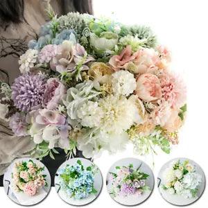 Artificial Silk Peony Flower Bunch Fake Rose Holding Bouquet Wedding Home Decor