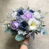 Lavender and Navy Bridal Bouquet 12"/ Dusty Purple Rose and Blue Wedding Bouquet/ Dark Blue and Lilac Rustic Boho Flower Bouquet