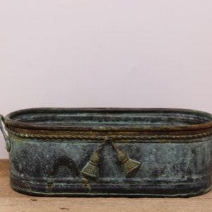 Vintage Verdigris Brass Plant Pot / Oblong Planter with Rope Detail Design