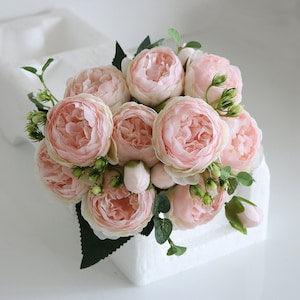 5 Heads 2.4" Artificial Peony Bunch, High Quality Artificial Silk Peony, DIY Wedding Bouquet Centerpiece, Jar Filler, Multicolor to Choose