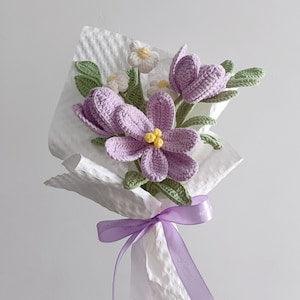 handmade yarn flowers ,purple bouquet,Tulips,Knitted flowers,gifts for her, Christmas gifts, birthday gifts