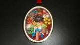 Vintage Oval Framed Dried Flowers= Glass Hanging  Plaque= Belgium=6"=NR=