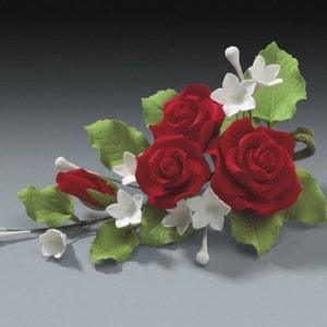 Red Rose Gum Paste Flower Spray for Weddings and Cake Decorating