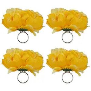 DII Beautiful Peony Flower Napkin Rings Yellow, 4 Piece