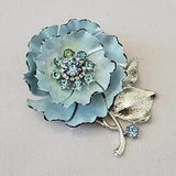 Vtg CORO Silver Enameled Blue Rhinestones Carnation Flower Brooch Pin