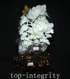 16.9'' Old Natural Xiu Jade Carve Peony Flower Bird Birds Peach Son Statue