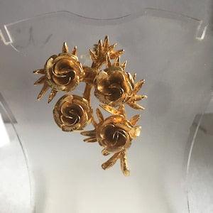 Vintage Coro Gold Tone Rose Bouquet  Brooch