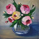 Oil painting Optimistic original art Peony Flower texture painting Handmade