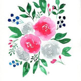 Spring rose bouquet original watercolor painting 9x12, pink and gray rose original watercolor, floral wall decor