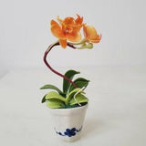 Miniature Flower- Orange Phalaenopsis/ Moth Orchid - Magnet pot -Handmade Flowers - Forever lasting