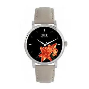 Toff London TLWS-89176 Ladies Orange Lilies Flower Watch