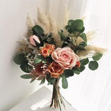 Rustic boho Wedding Bouquet , silk rose bouquet,bridal bridesmaids bouquets,Home  Deco,Pampas grass Bouquet