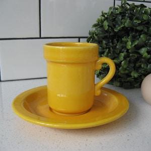 Vintage Holland Demitasse Saucer Set Yellow Submarine Glazed Dutch triangle backstamp Sunflower yellow sunshine of your love great gift