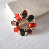 FLORAL BROOCH Costume Jewelry Ochre Orange Brown Dark Green Multicolored Sunflower Gold Tone Statement Jewelry Jewellery Unique Gifts Her