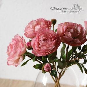 Pink peony artificial flower out of cold porcelain