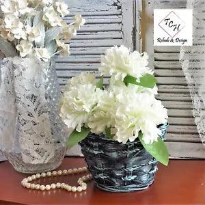 Black & Teal Decor Rope Weave Basket Carnation Flower Decor Black Vanity Basket