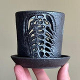 Metallic Black Grey Micro Mini Trilobite Fossil Orchid Planter Pot with Holes and Optional Saucer