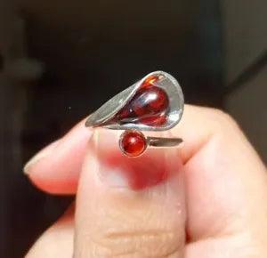 Sterling Silver Calla Lily Ring Cherry Amber Size 8
