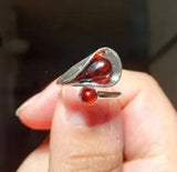 Sterling Silver Calla Lily Ring Cherry Amber Size 8