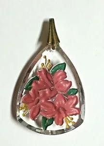 Flower Pendant Acrylic Pink Enamel Lilies Pendant Only 1 5/8"
