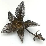 Vintage Lily Flower 835 Silver Filigree Brooch Pin
