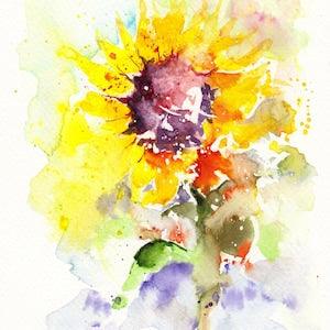 Sunflower original watercolor, Sunflower painting, Original watercolor, Flowers painting, Sunflower art, Art deco