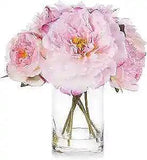 Peonies Silk Flowers in Vase, Fake Flowers with Faux Water in Glass Vase for
