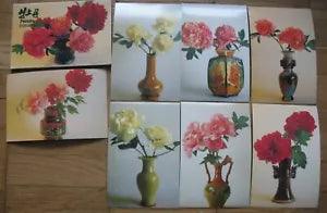 Lot Set 9 China Chinese SET PC Flower Tulip Card post Peonies Photo color Old
