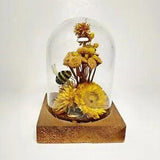 Vintage Dried Flowers Bee Glass Dome Cloche 5" Tall