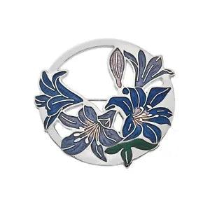 Large Blue Lilies Brooch Silver Plated Brand New Gift Packaging