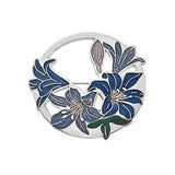 Large Blue Lilies Brooch Silver Plated Brand New Gift Packaging