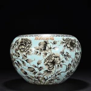 12.9" china antique qing dynasty guangxu mark porcelain peony flower pattern pot