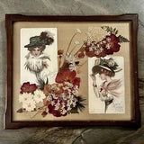 Pressed Flowers & Vintage Reproduction Post Cards Wall Art - Signed