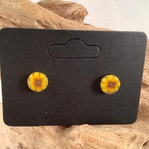 Sunflower Flower Fused Glass Stud Earrings, Fused Glass Jewelry, Handmade
