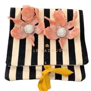LELE SADOUGHI Pink Paper Crystal Lily Flower Petal Earrings & Gift Pouch Bag NEW