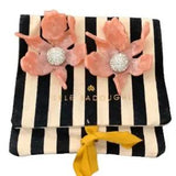 LELE SADOUGHI Pink Paper Crystal Lily Flower Petal Earrings & Gift Pouch Bag NEW