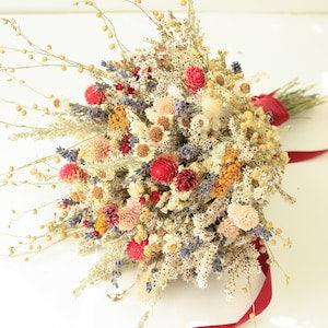 Burgundy Dream Lavender Dried Flowers Bouquet / Preserved Daisy Rose Flowers Bouquet / Colorful Yellow Yarrow Fall Winter Bridal bouquet