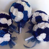 Wedding bridal bouquet, White Royal Blue Navy, turquoise teal mint, crepe paper flowers, rose peony aqua, bridesmaids bouquet, blue wedding
