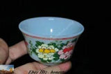 Old Chinese Dynasty Colored glass Hand Painted Peony flower Bowls Cup Bowl