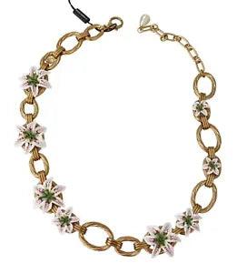 DOLCE & GABBANA Necklace Gold Brass Oversize Chain LILY Flowers RRP $2800