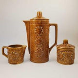 Vintage MCM Brown Sunflower Pattern Teapot Set Made in Japan