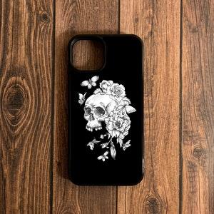 Skull Floral Aesthetic Phone case Gothic phone for iPhone 14, iPhone 13, iPhone 12, iPhone 11, iPhone XR, iPhone SE2, Skeleton Botanical Art