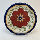 Pier 1 Red Peony Flower Blue Rim Plate 8 1/4???? Hand Painted Earthenware??
